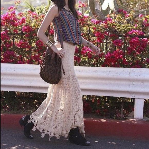 Rare Free People Mi Amore Crochet Maxi Skirt 0 - Picture 5 of 8
